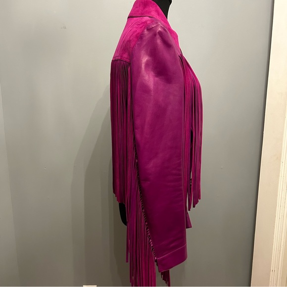 ROBERTO CAVALLI Fringed Nappa Leather Jacket In Purple, size IT40 - Picture 3 of 10